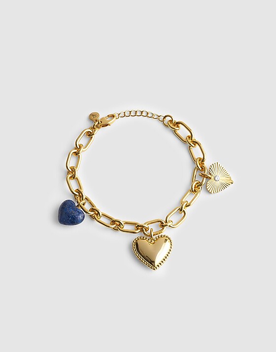 madewell Engine Turned Lapis Heart Charm Bracelet antique gold