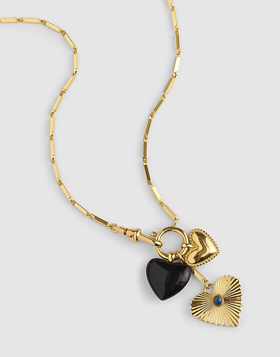 madewell Engine Turned Lapis Heart Charm Necklace antique gold