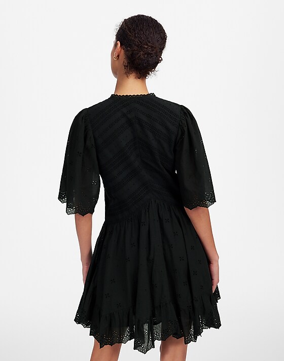 Madewell Eyelet Flutter Sleeve Mini Dress In Cotton Jet Black