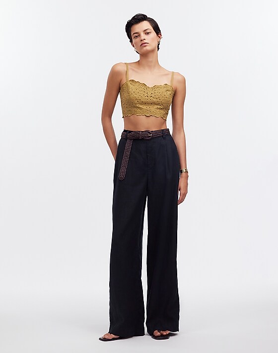 Madewell Eyelet Linen-Blend Crop Tank Top Olive Surplus