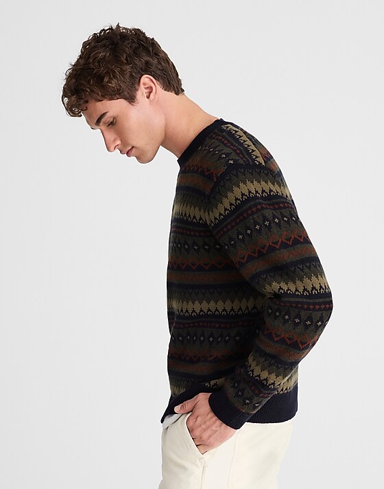 Madewell Fair Isle Crewneck Sweater In Heritage Merino Wool Navy