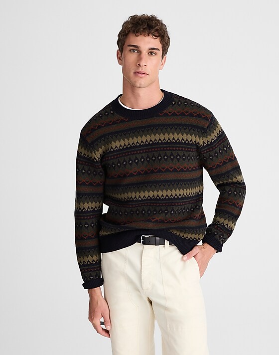 madewell Fair Isle Crewneck Sweater in Heritage Merino Wool navy