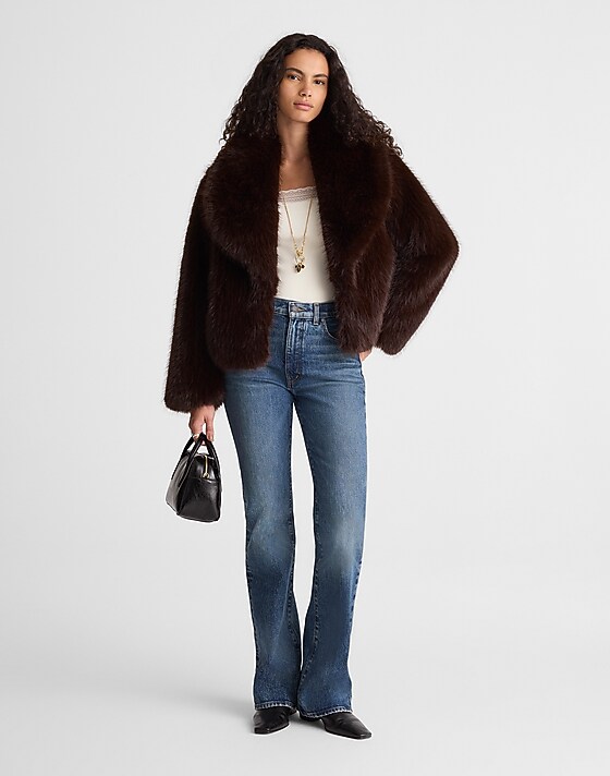 Madewell Faux-Fur Shawl-Collar Coat Chocolate Brown