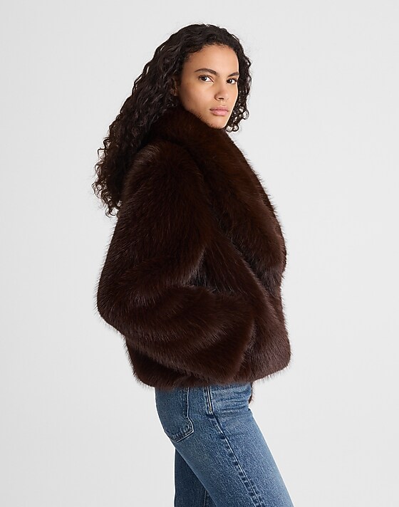 Madewell Faux-Fur Shawl-Collar Coat Chocolate Brown