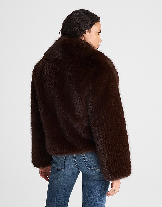 Madewell Faux-Fur Shawl-Collar Coat Chocolate Brown