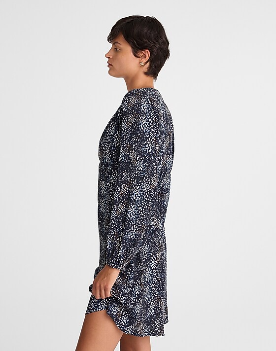 Madewell Faux-Wrap Midi Dress In Floral Sabrina Dots Navy Multi