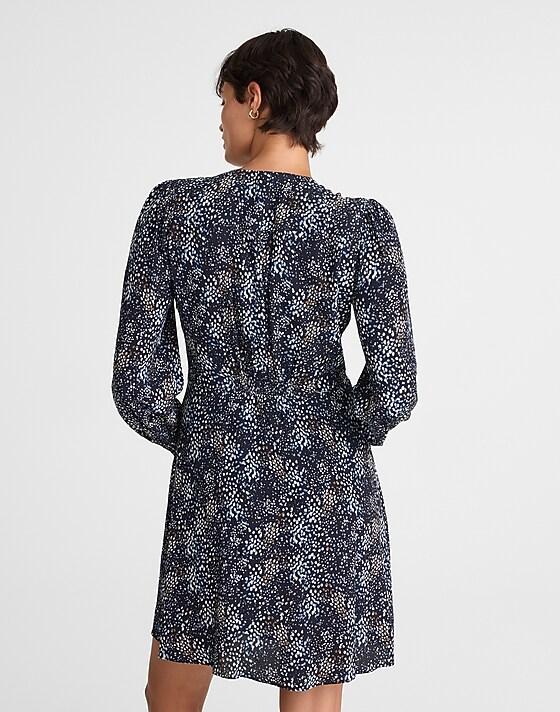Madewell Faux-Wrap Midi Dress In Floral Sabrina Dots Navy Multi