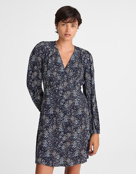 Madewell Faux-Wrap Midi Dress In Floral Sabrina Dots Navy Multi