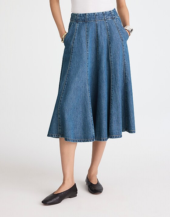 Madewell Flared Denim Midi Skirt: Airy Denim Edition Mosby Wash