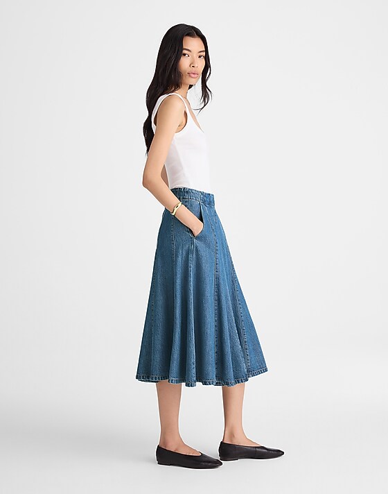 Madewell Flared Denim Midi Skirt: Airy Denim Edition Mosby Wash