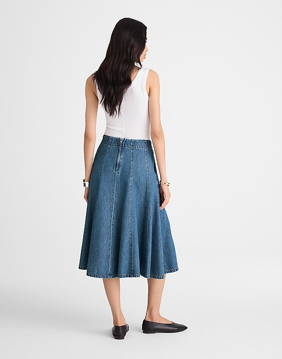 Madewell Flared Denim Midi Skirt: Airy Denim Edition Mosby Wash
