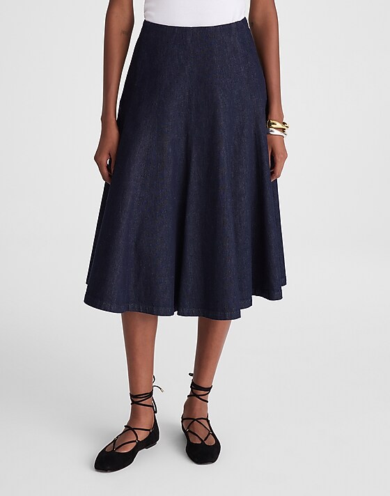 Madewell Flared Denim Midi Skirt In Rinse Wash Rinse Wash