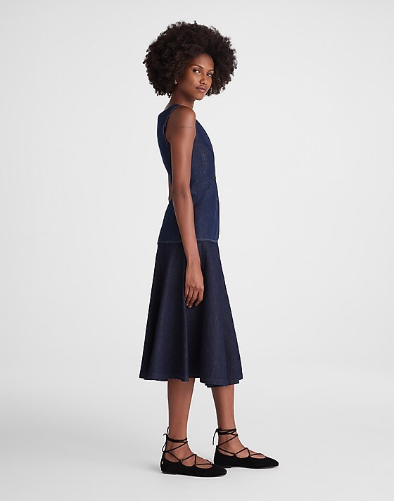 Madewell Flared Denim Midi Skirt In Rinse Wash Rinse Wash