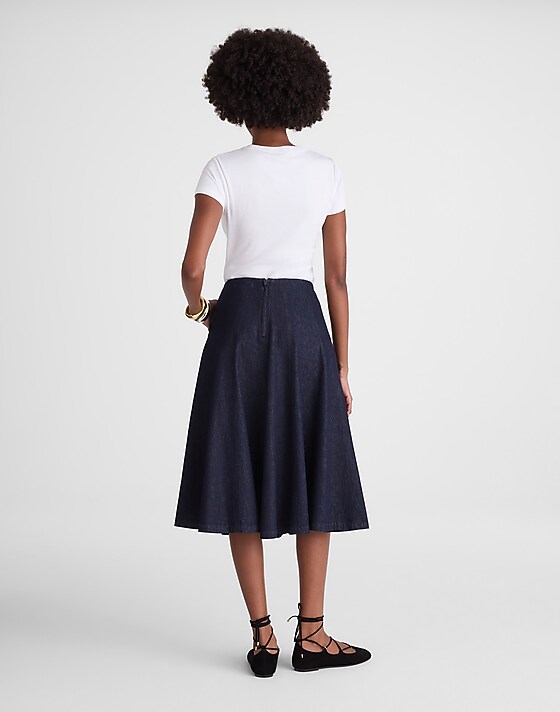 Madewell Flared Denim Midi Skirt In Rinse Wash Rinse Wash