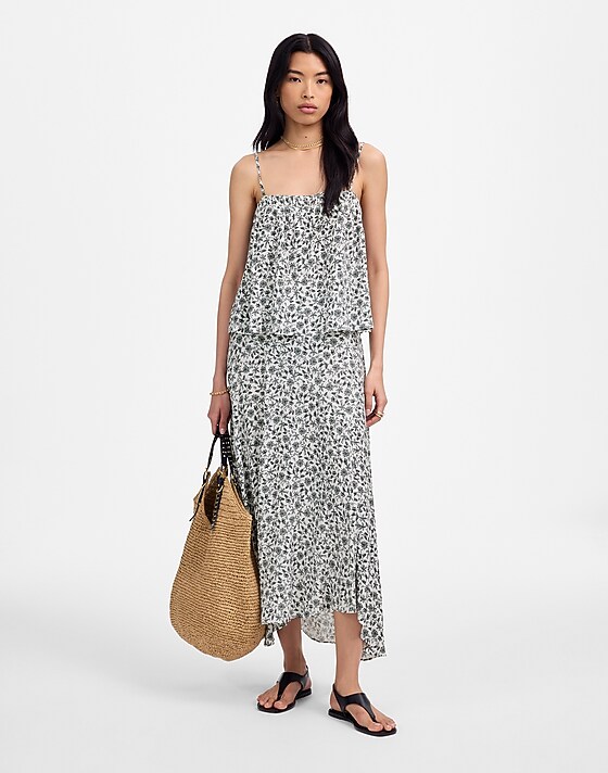 Madewell Flowy Squareneck Tank In Floral Eloise Floral Ivory