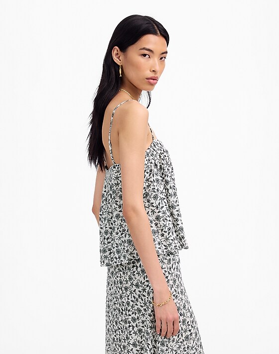 Madewell Flowy Squareneck Tank In Floral Eloise Floral Ivory