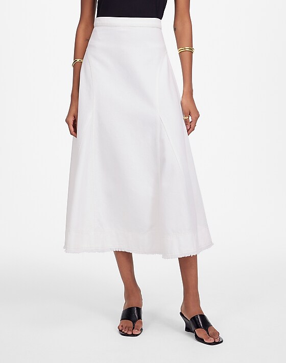 Madewell Fluted Midi Skirt In Tile White Tile White