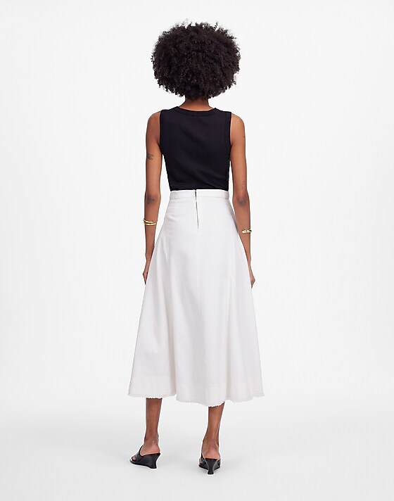Madewell Fluted Midi Skirt In Tile White Tile White
