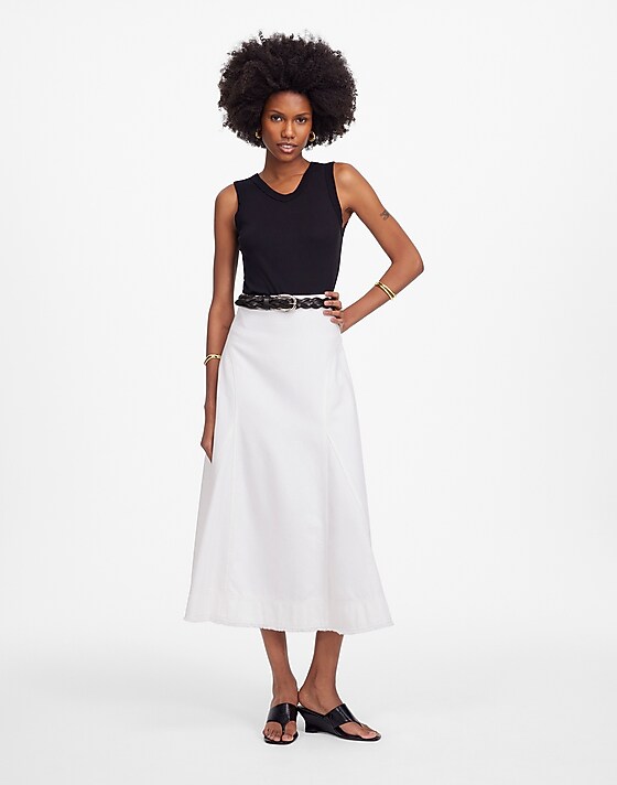 madewell Fluted Midi Skirt in Tile White tile white