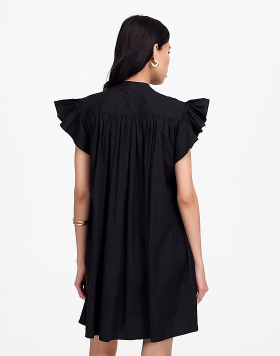 Madewell Flutter Sleeve Button-Front Mini Dress In Poplin Jet Black