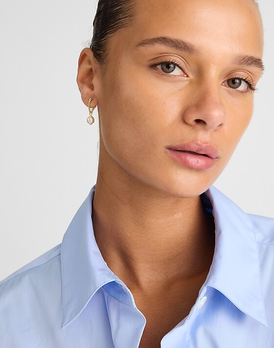 Madewell Freshwater Pearl Chain Hoop Earrings Pale Gold