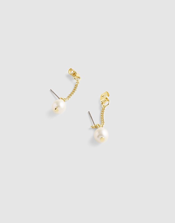 madewell Freshwater Pearl Chain Hoop Earrings pale gold