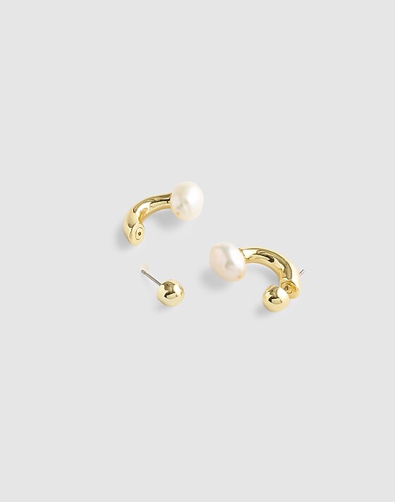 madewell Freshwater Pearl Front-Back Earrings pale gold