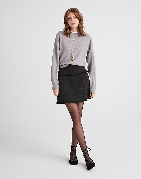 Madewell Fringed Overlay Mini Skirt Black Tweed Blend
