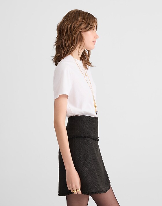 Madewell Fringed Overlay Mini Skirt Black Tweed Blend