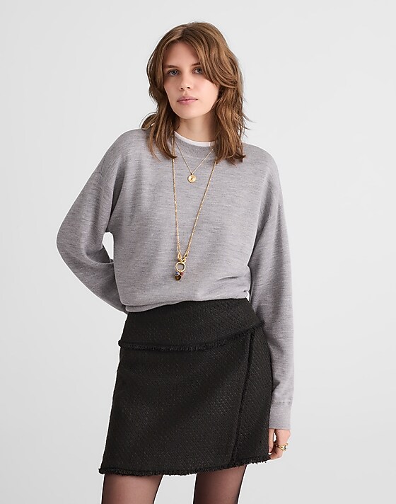 madewell Fringed Overlay Mini Skirt black tweed blend