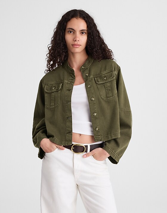 Madewell Garment-Dyed Cocoon-Sleeve Lady Jacket Faded Ivy