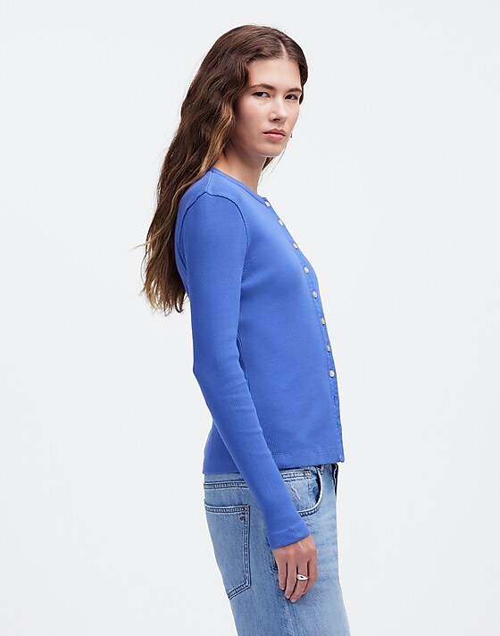 Madewell Garment-Dyed Ribbed Cardigan Tee Delphinium Blue