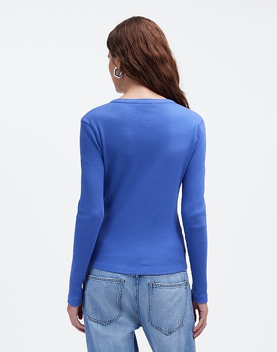 Madewell Garment-Dyed Ribbed Cardigan Tee Delphinium Blue