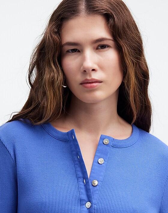 madewell Garment-Dyed Ribbed Cardigan Tee delphinium blue