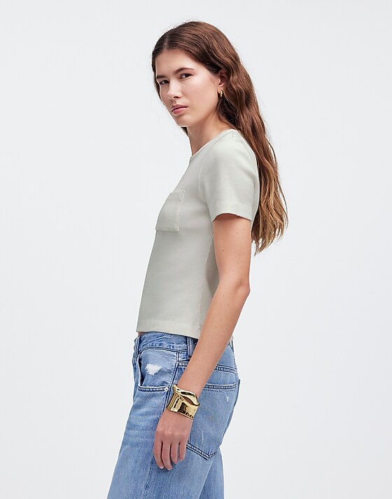 Madewell Garment-Dyed Ribbed Crewneck Pocket Tee Vintage Ivory