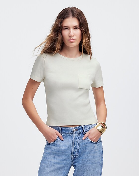 madewell Garment-Dyed Ribbed Crewneck Pocket Tee vintage ivory