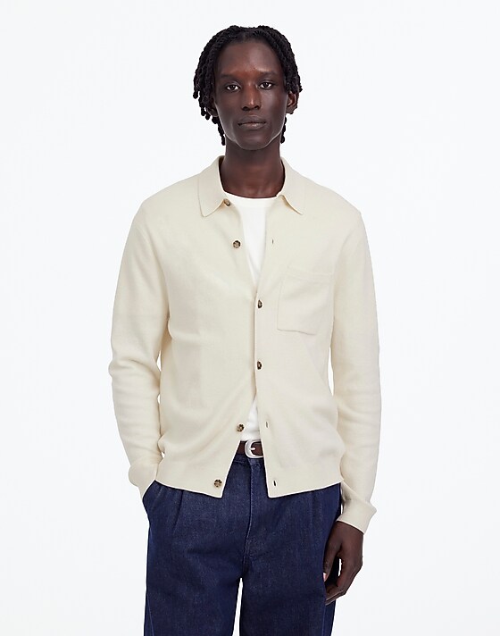 Madewell Half Milano Stitch Collared Cardigan Vintage Ivory