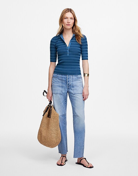 Madewell Henley Sweater Tee In Stripe Blue Moon Combo