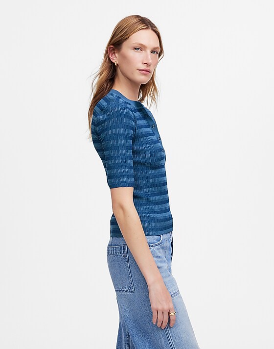 Madewell Henley Sweater Tee In Stripe Blue Moon Combo