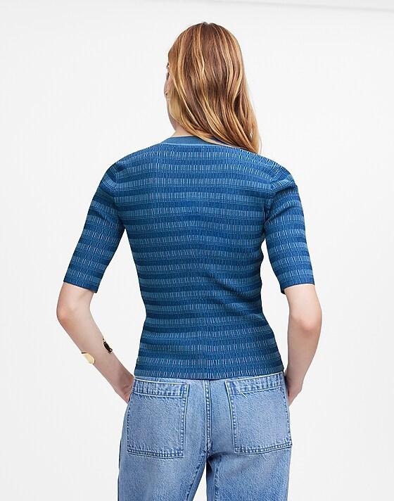 Madewell Henley Sweater Tee In Stripe Blue Moon Combo