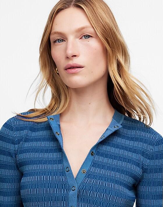 madewell Henley Sweater Tee in Stripe blue moon combo