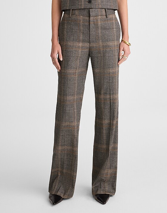 Madewell High-Rise Bootcut Trouser Brown Gray Plaid