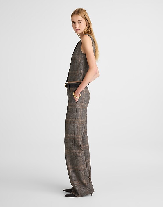 Madewell High-Rise Bootcut Trouser Brown Gray Plaid