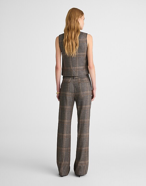 Madewell High-Rise Bootcut Trouser Brown Gray Plaid