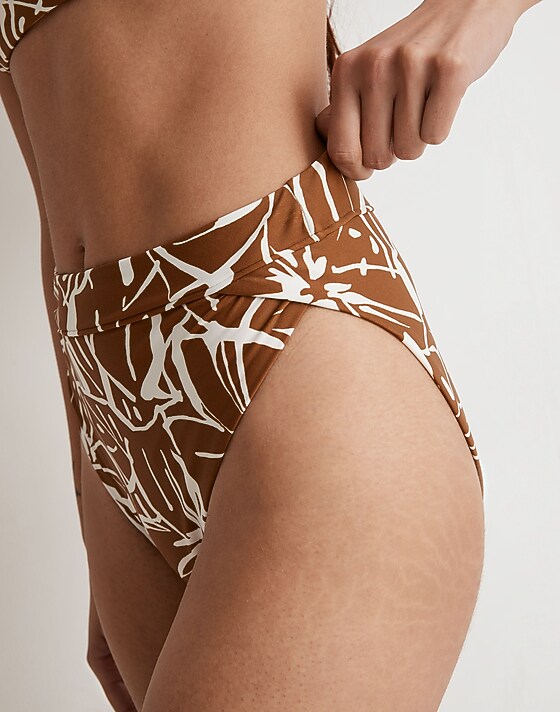 Madewell High-Rise Crossover Bikini Bottom In Abstract Flora Sepia