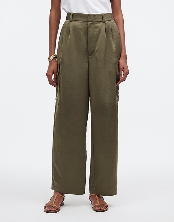 Madewell High-Rise Straight Cargo Trousers In Satin Worn Olive