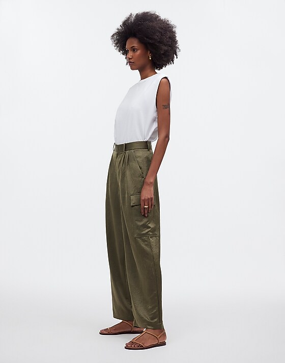 Madewell High-Rise Straight Cargo Trousers In Satin Worn Olive