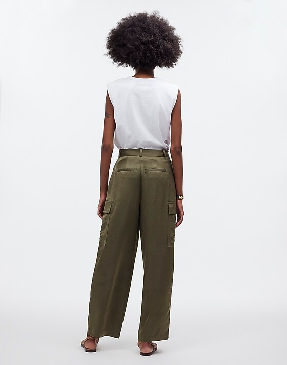 Madewell High-Rise Straight Cargo Trousers In Satin Worn Olive