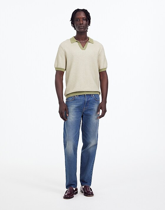 Madewell Honeycomb Stitch Johnny-Collar Sweater Polo Olive