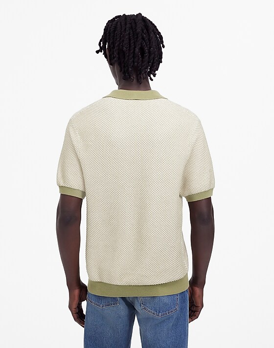 Madewell Honeycomb Stitch Johnny-Collar Sweater Polo Olive